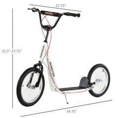 Aosom Youth Scooter Kick Scooter for Kids 5+ with Adjustable Handlebar Front and Rear Dual Brakes Inflatable Wheels, White