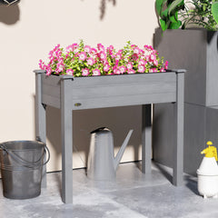 Outsunny 34" Raised Garden Bed, Elevated Wooden Planter Box with Holes for Vegetables, Herb, Flowers for Backyard, Dark Gray