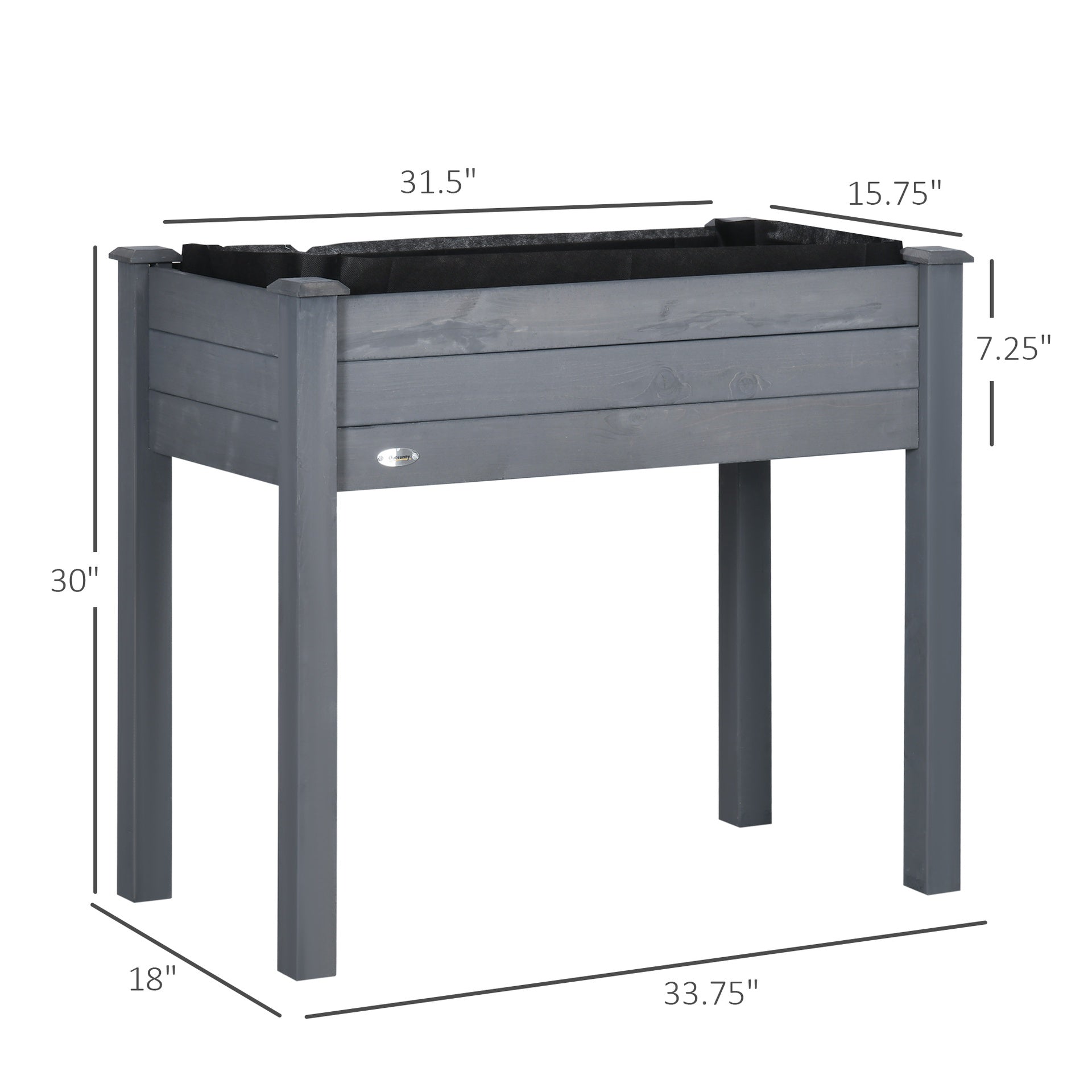 Outsunny 34" Raised Garden Bed, Elevated Wooden Planter Box with Holes for Vegetables, Herb, Flowers for Backyard, Dark Gray