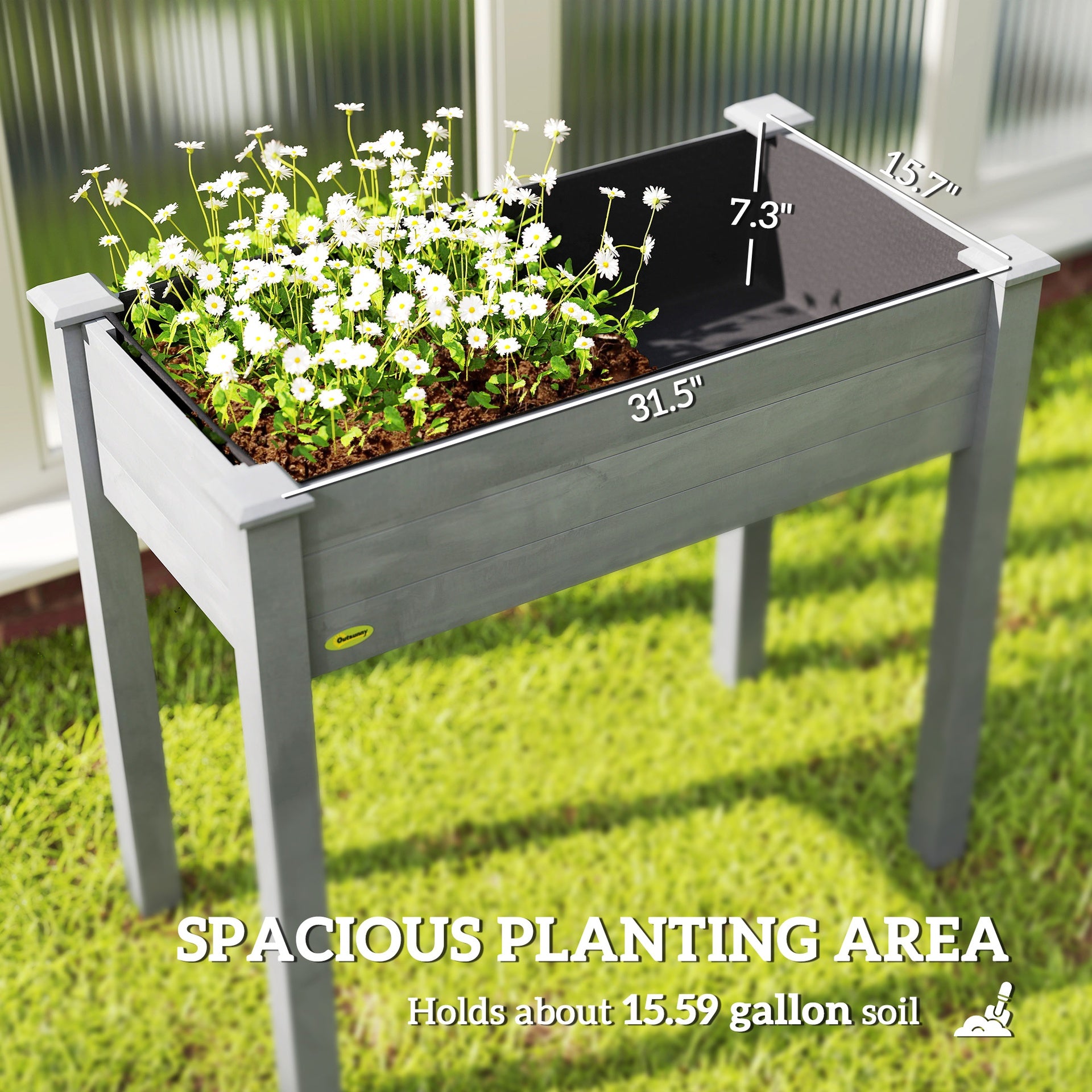 Outsunny 34" Raised Garden Bed, Elevated Wooden Planter Box with Holes for Vegetables, Herb, Flowers for Backyard, Dark Gray