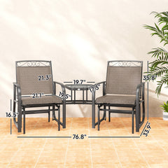 Outsunny Outdoor Glider Chairs with Coffee Table, Patio 2-Seat Rocking Chair Swing with Breathable Sling for Backyard, Garden and Porch, Brown
