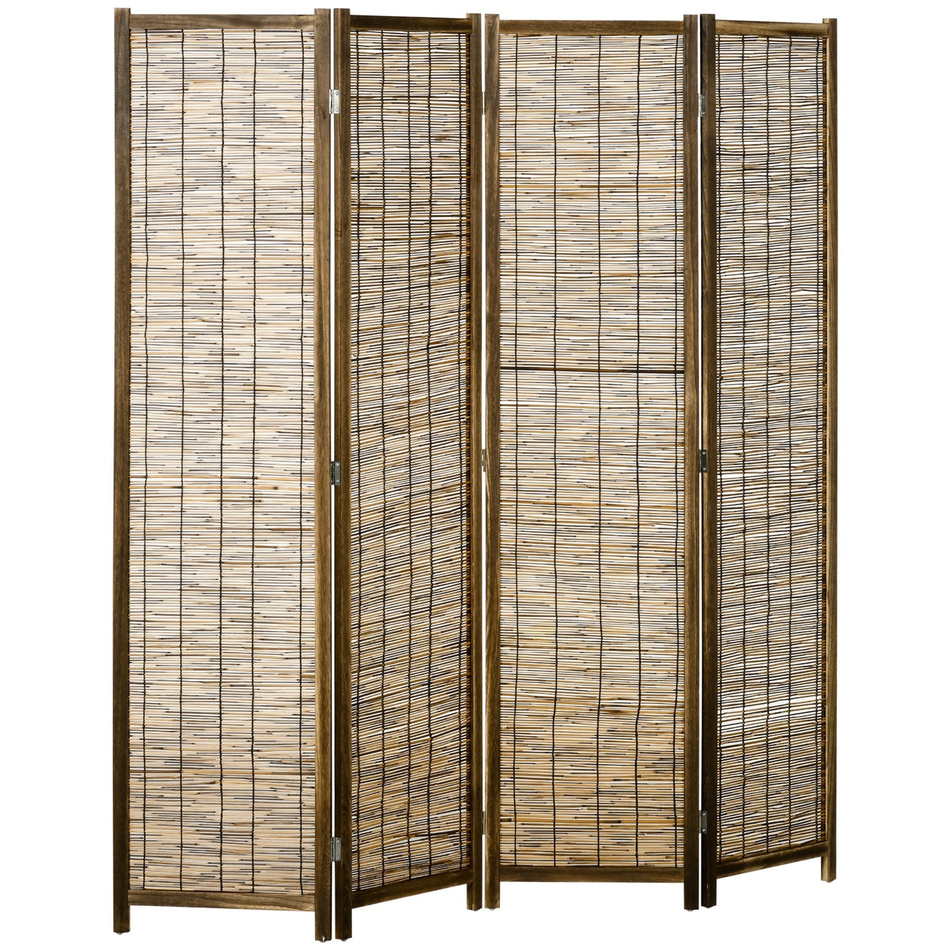 HOMCOM Hand Woven Room Divider, 4 Panel Folding Privacy Screen, Indoor Reed Partition Wall, 63"x67"x0.75", Brown