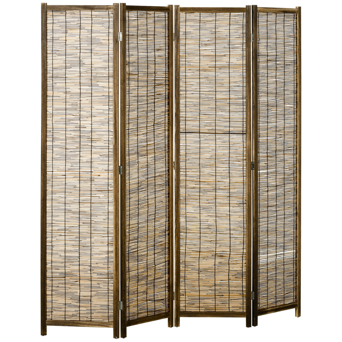 HOMCOM Hand Woven Room Divider, 4 Panel Folding Privacy Screen, Indoor Reed Partition Wall, 63"x67"x0.75", Brown