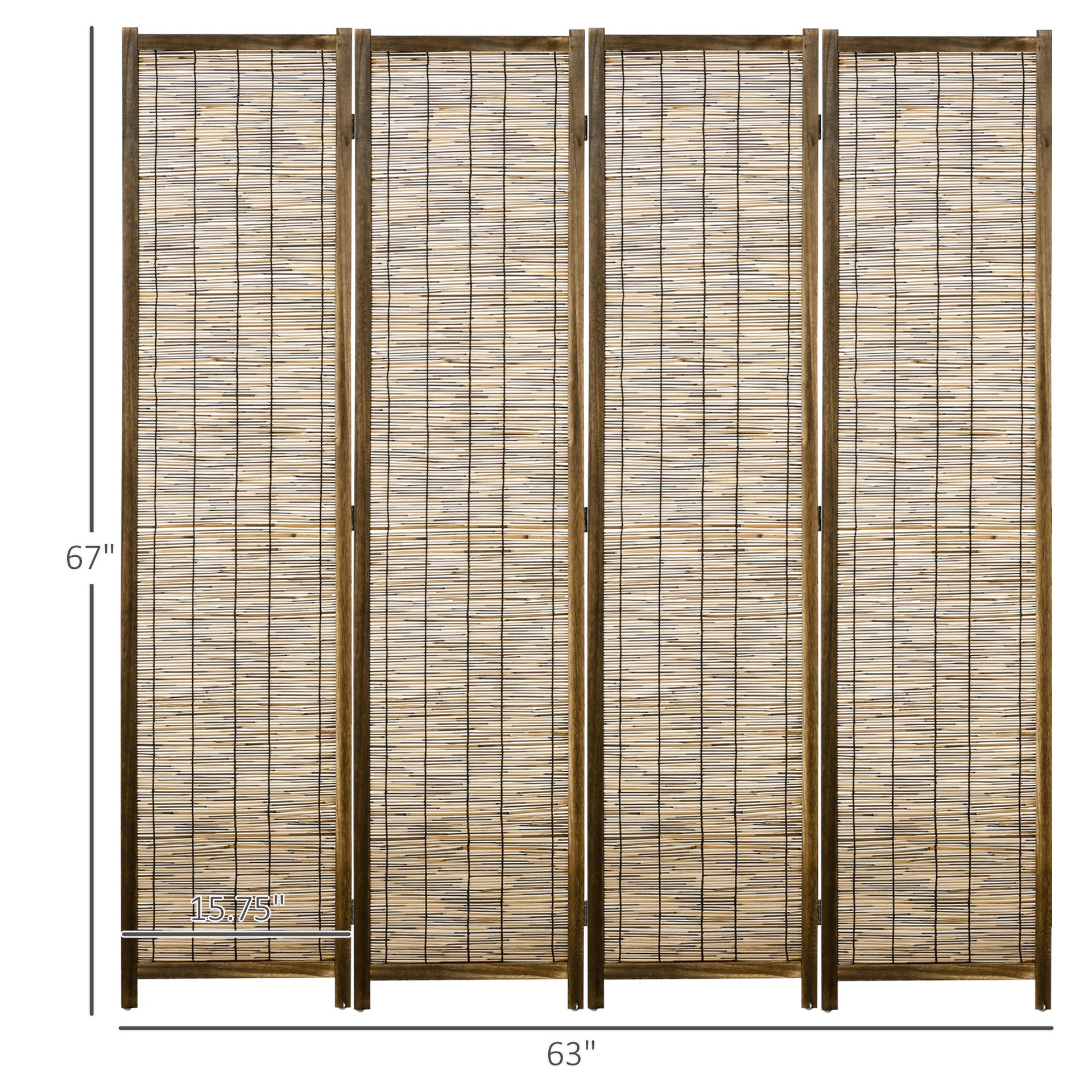 HOMCOM Hand Woven Room Divider, 4 Panel Folding Privacy Screen, Indoor Reed Partition Wall, 63"x67"x0.75", Brown