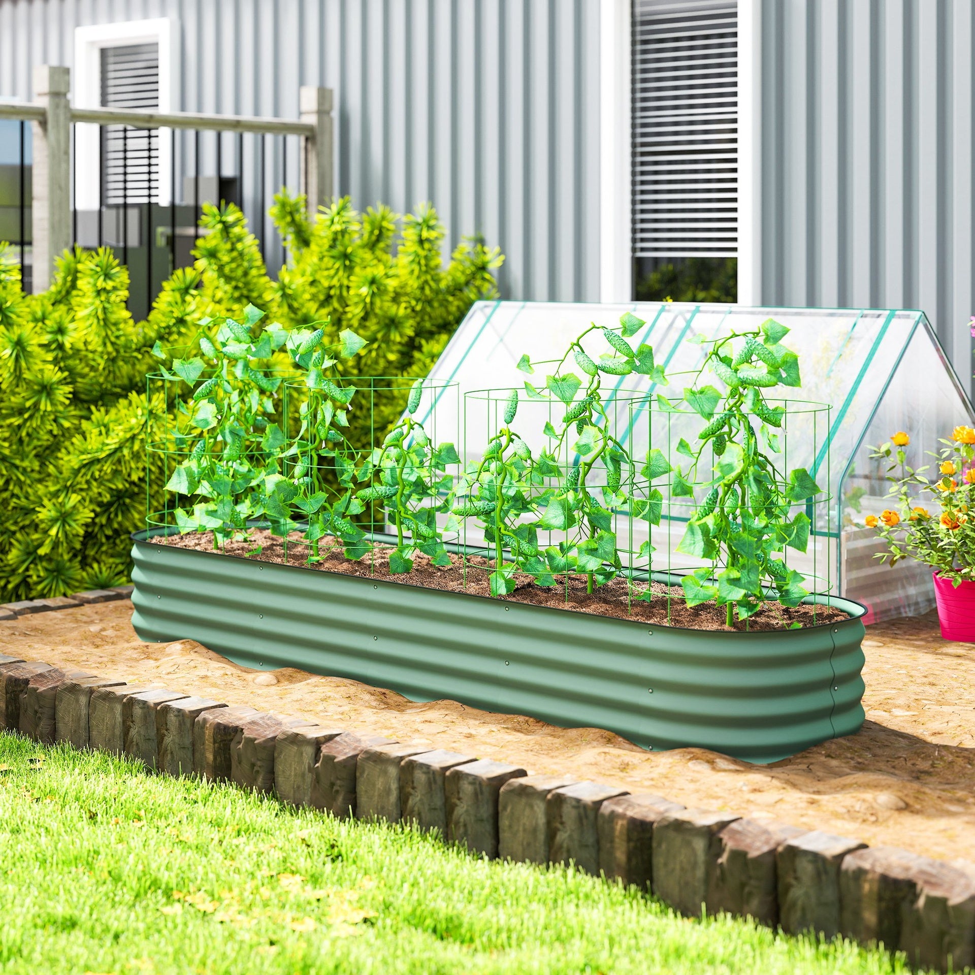 Outsunny 7.9' x 2' x 1' Galvanized Raised Garden Bed Kit, Metal Planter Box with Safety Edging, Green