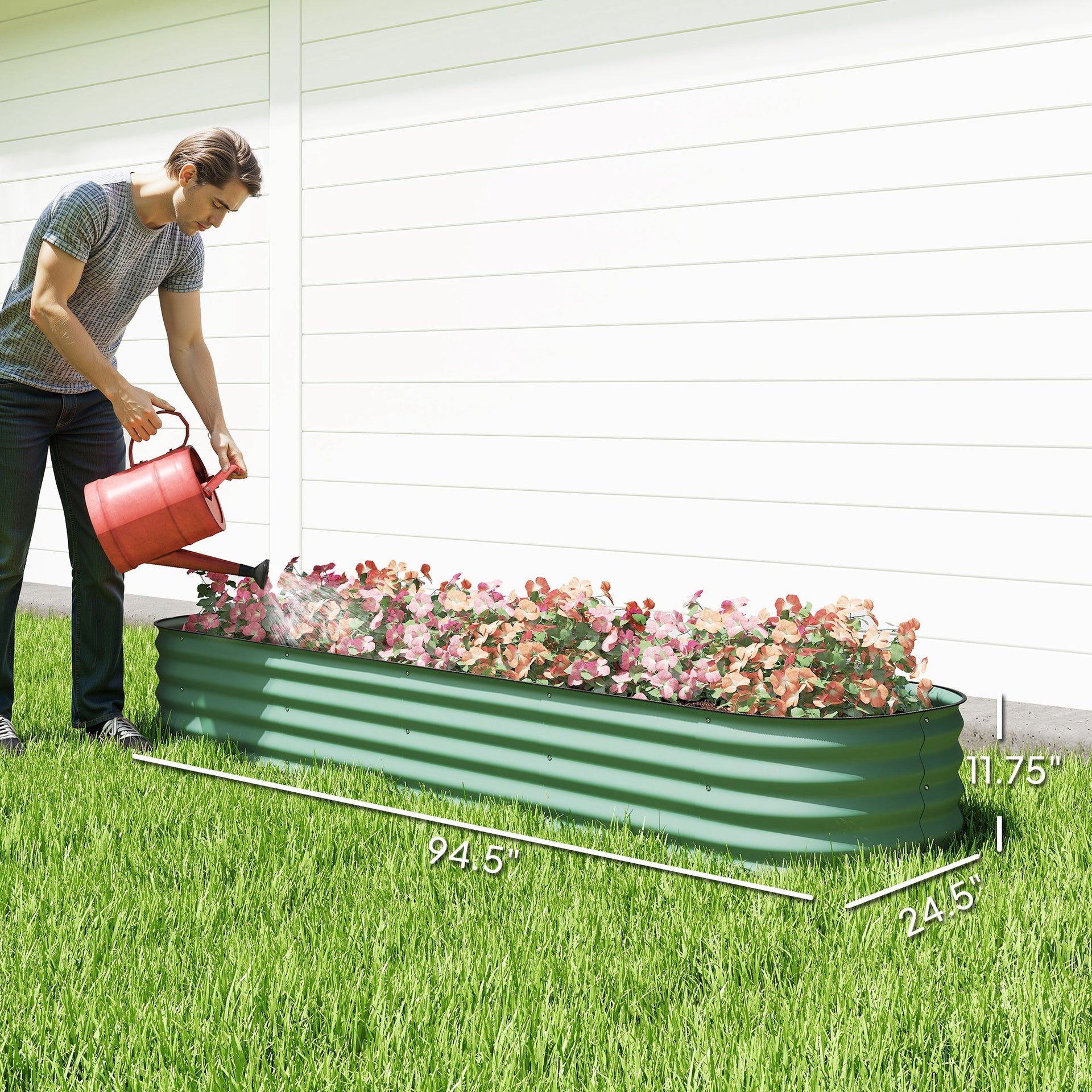 Outsunny 7.9' x 2' x 1' Galvanized Raised Garden Bed Kit, Metal Planter Box with Safety Edging, Green