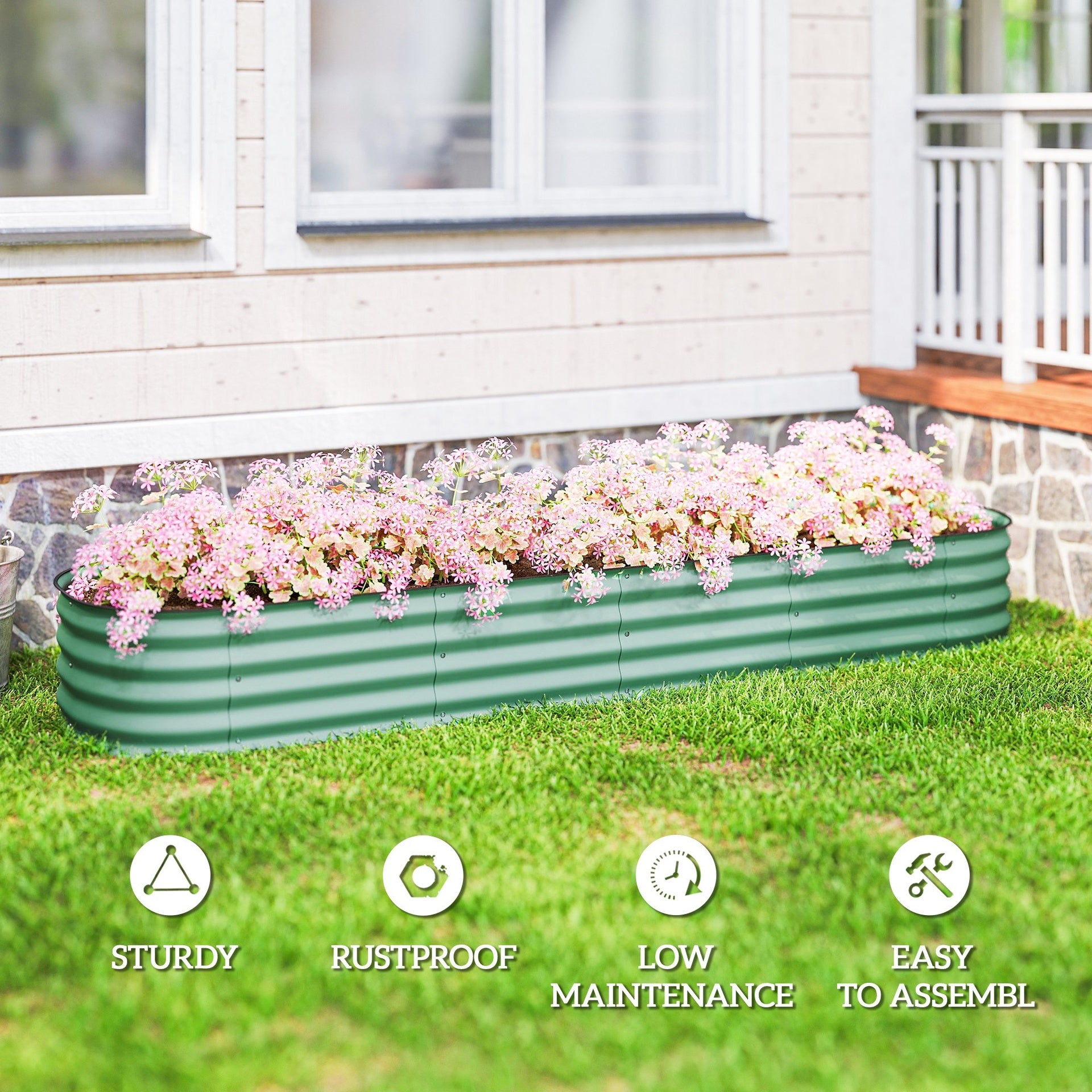 Outsunny 7.9' x 2' x 1' Galvanized Raised Garden Bed Kit, Metal Planter Box with Safety Edging, Green