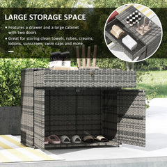 Outsunny Outdoor Storage Cabinet, Waterproof PE Rattan Cabinet with Drawer for Indoor, Outdoor Swimming Pool, Gray