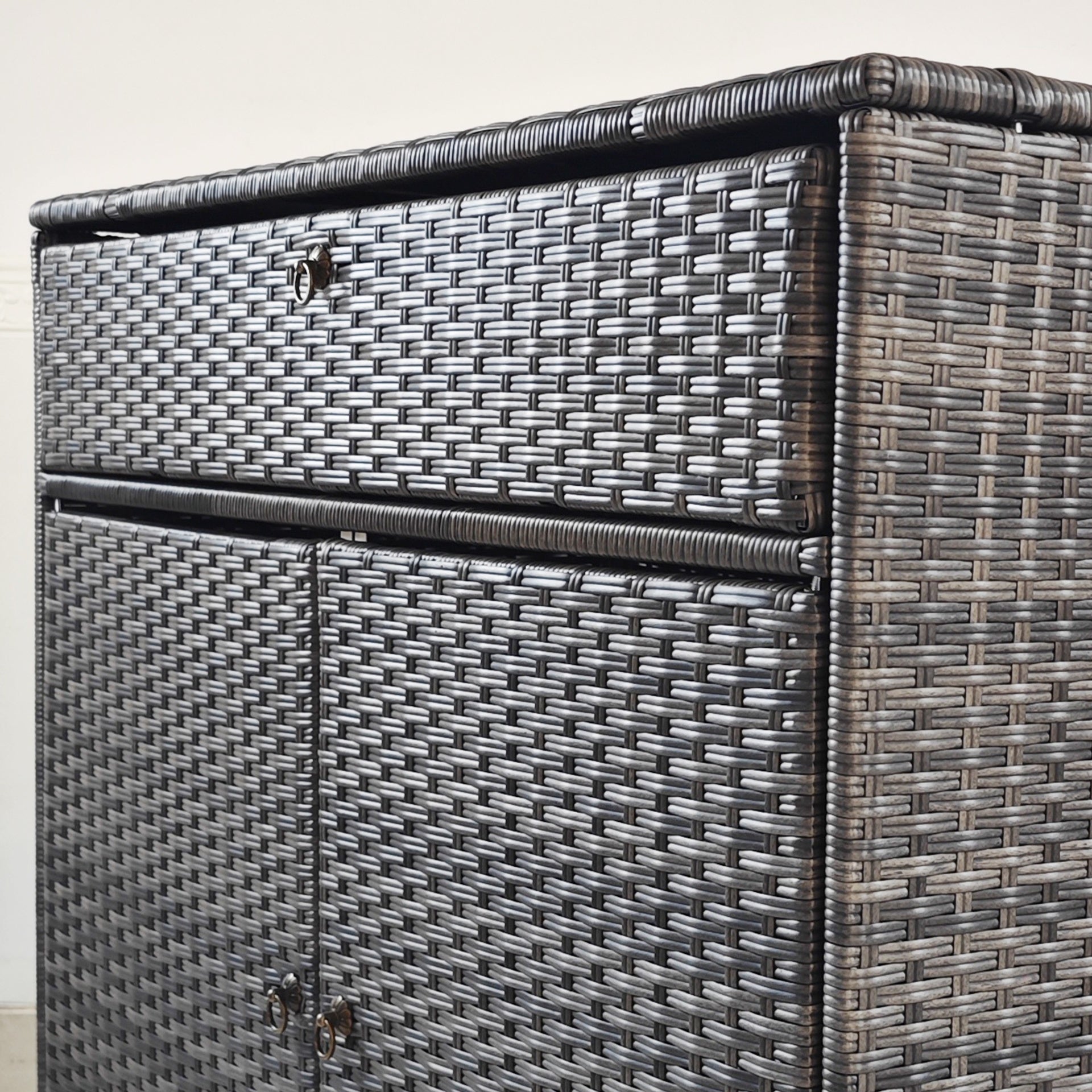 Outsunny Outdoor Storage Cabinet, Waterproof PE Rattan Cabinet with Drawer for Indoor, Outdoor Swimming Pool, Gray