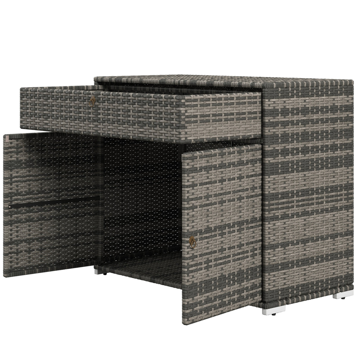 Outsunny Outdoor Storage Cabinet, Waterproof PE Rattan Cabinet with Drawer for Indoor, Outdoor Swimming Pool, Gray