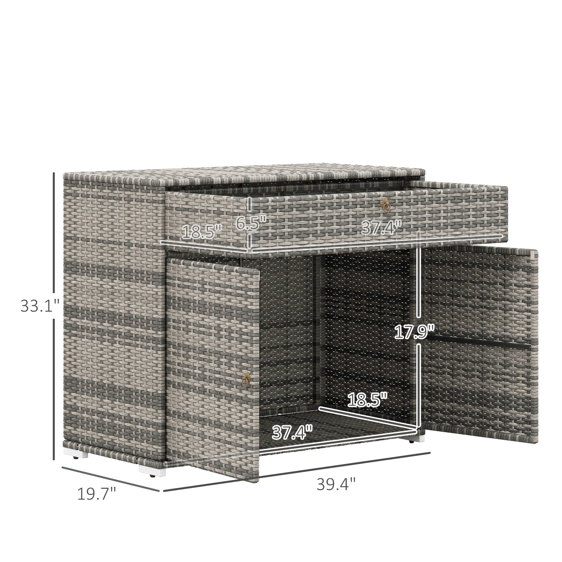 Outsunny Outdoor Storage Cabinet, Waterproof PE Rattan Cabinet with Drawer for Indoor, Outdoor Swimming Pool, Gray