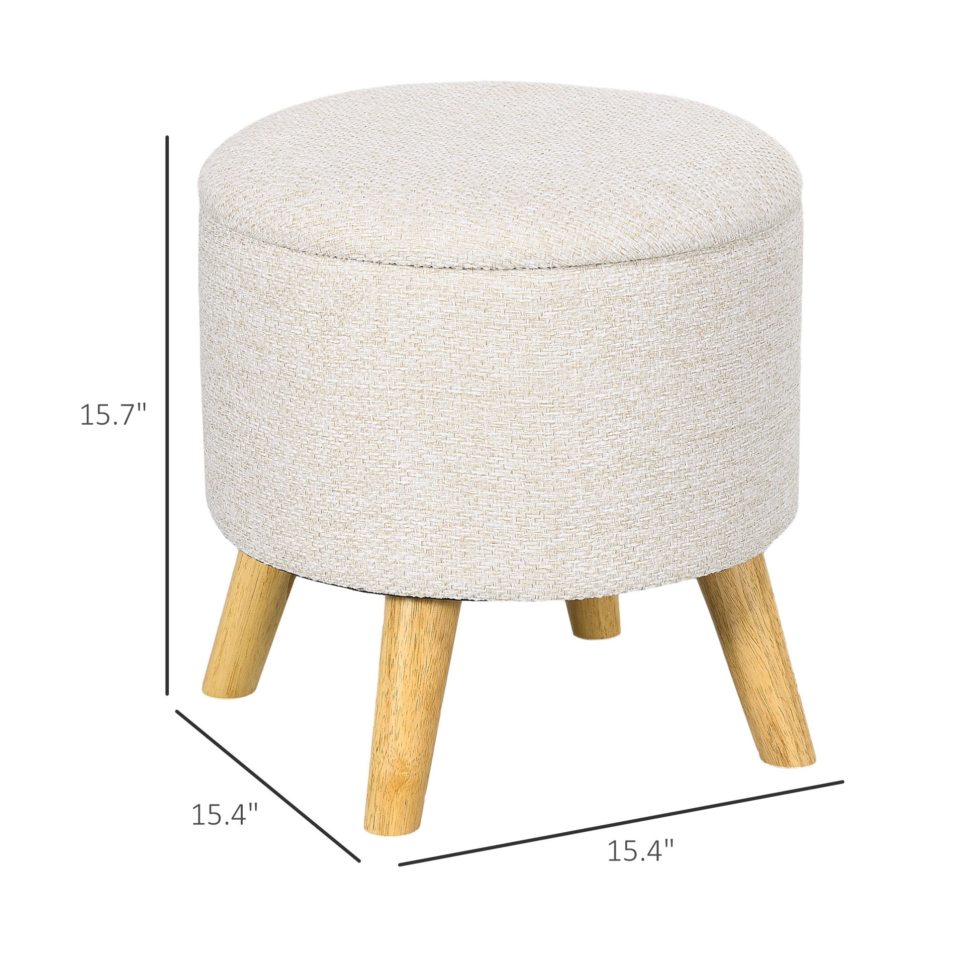 HOMCOM Round Ottoman Stool with Storage, Linen Fabric Upholstered Foot Stool with Padded Seat, Hidden Space and Wood Legs