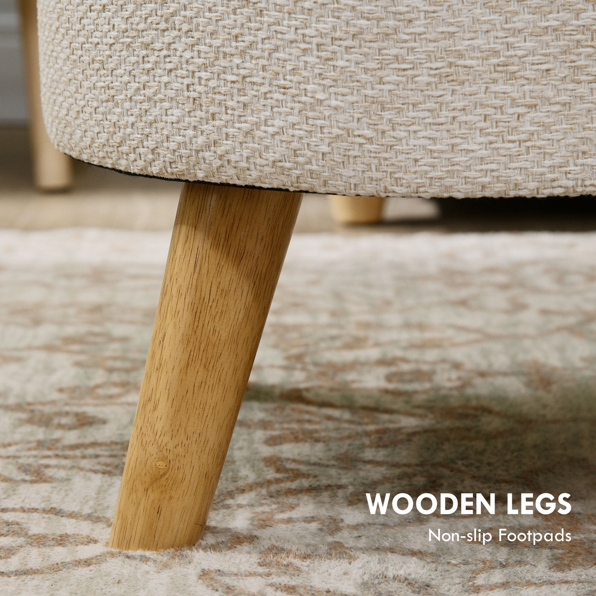 HOMCOM Round Ottoman Stool with Storage, Linen Fabric Upholstered Foot Stool with Padded Seat, Hidden Space and Wood Legs