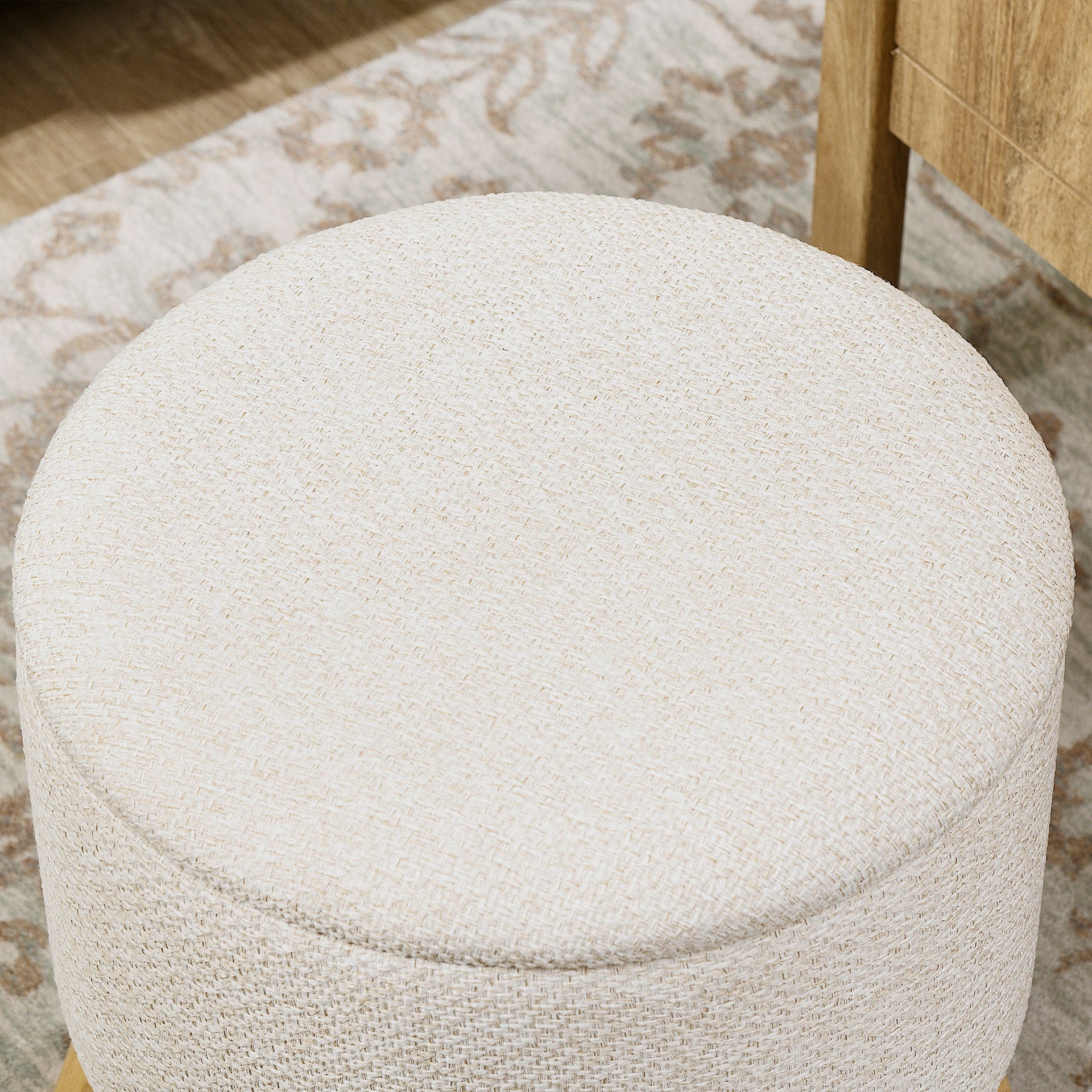 HOMCOM Round Ottoman Stool with Storage, Linen Fabric Upholstered Foot Stool with Padded Seat, Hidden Space and Wood Legs