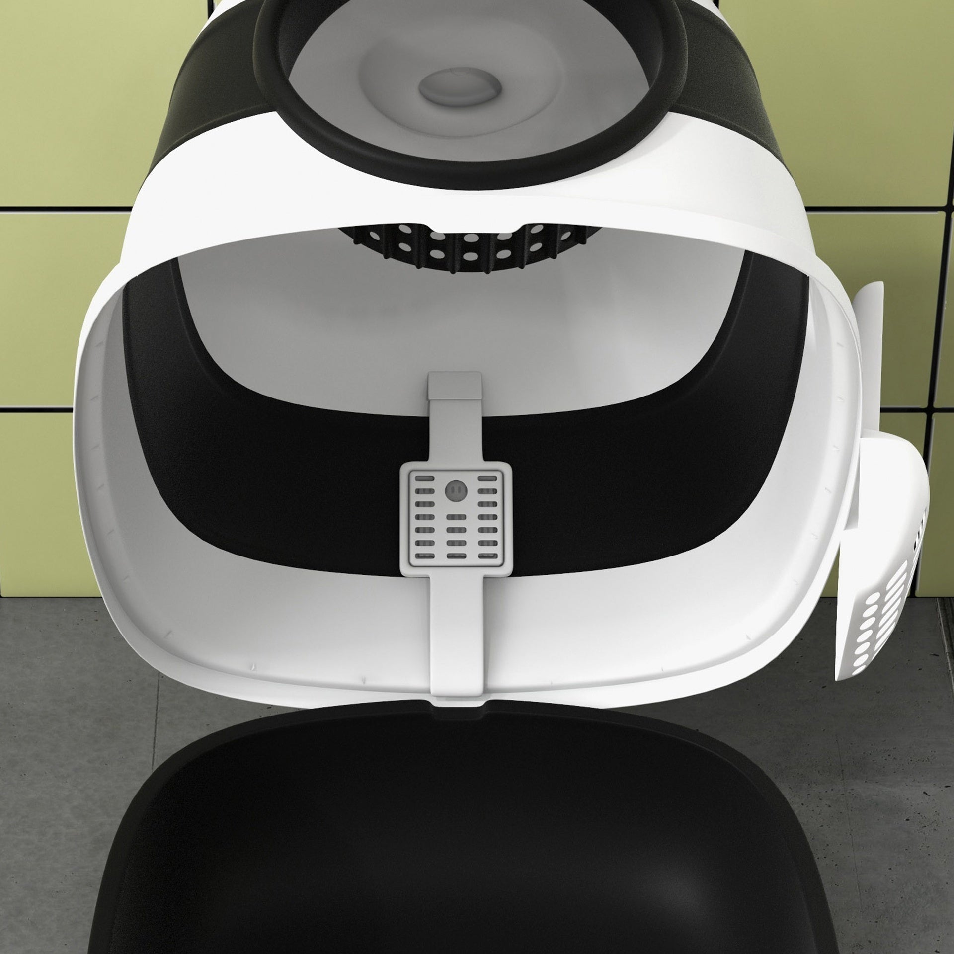 PawHut Dome Covered Cat Litter Box with Lid, White and Black
