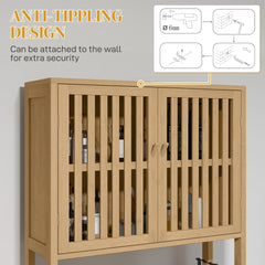 HOMCOM Over the Toilet Cabinet, Bamboo Bathroom Above Toilet Storage with Slatted Doors and Adjustable Shelf, Natural