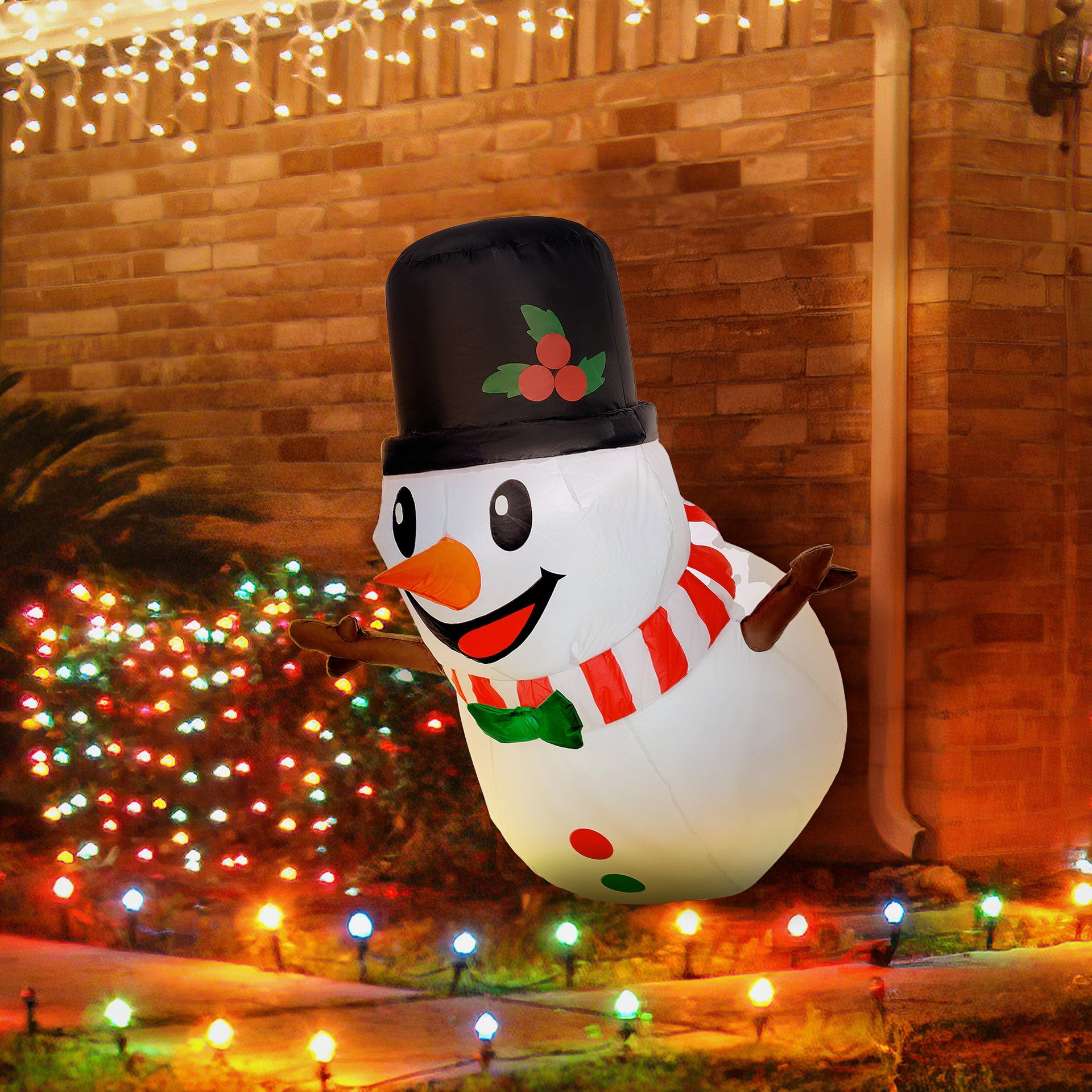 Outsunny 3.4' Inflatable Hanging Snowman w/ LED Lights, Blow-Up Outdoor Christmas Display for Party