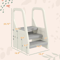 Qaba Adjustable 3 Step Toddler Tower with Handles, Non-slip Surface & Foot Pads, Gray