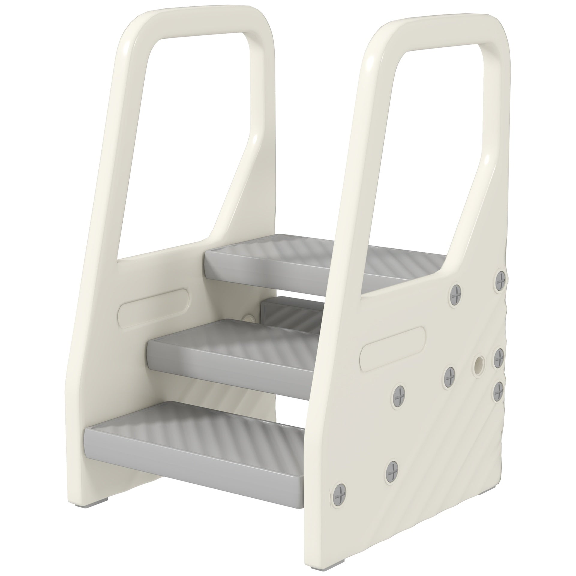 Qaba Adjustable 3 Step Toddler Tower with Handles, Non-slip Surface & Foot Pads, Gray