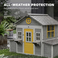 PawHut Wooden Chicken Coop, Hen House for 2-4 Hens, Outdoor Playhouse Poultry Cage with Nesting Boxes, Waterproof Roof, Windows