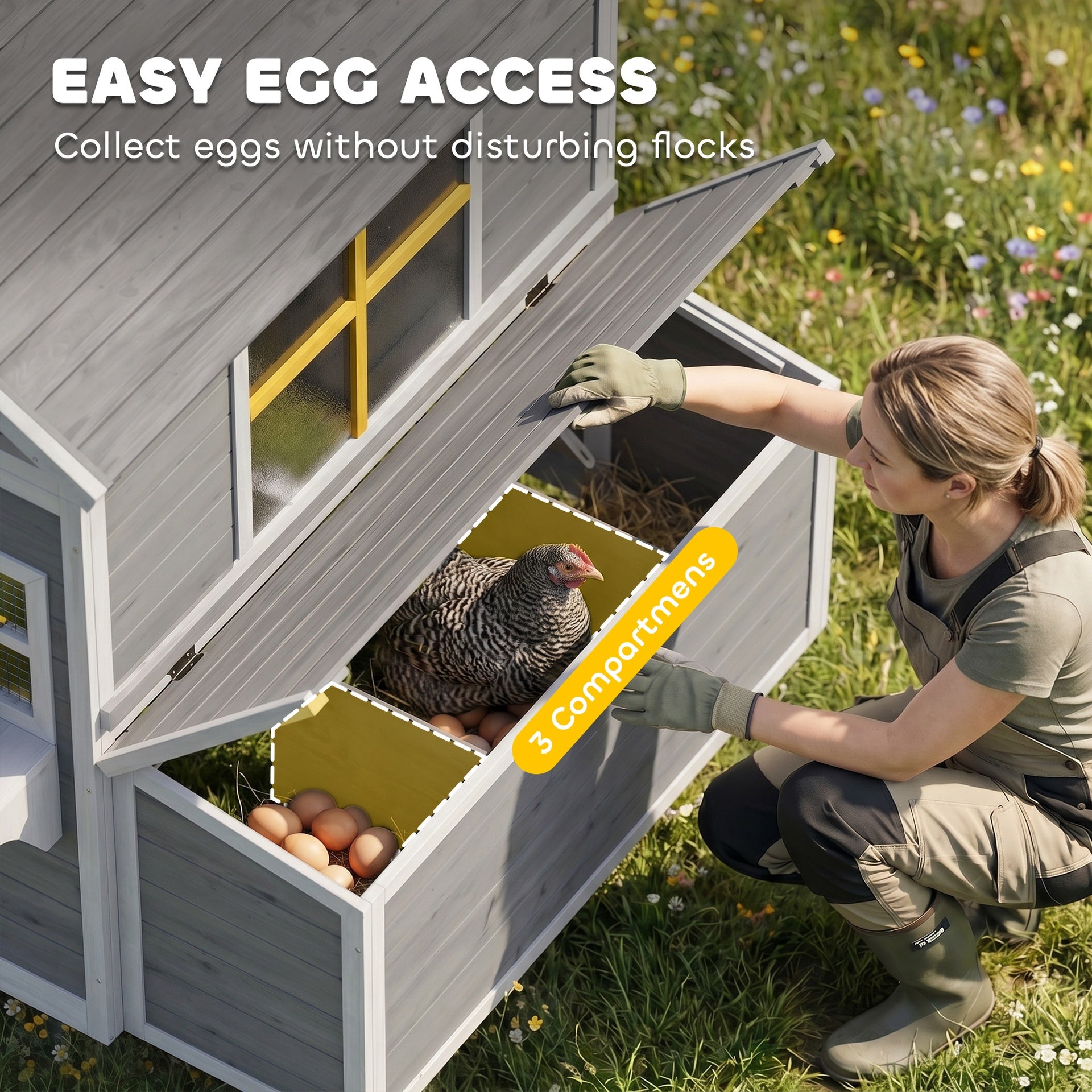 PawHut Wooden Chicken Coop, Hen House for 2-4 Hens, Outdoor Playhouse Poultry Cage with Nesting Boxes, Waterproof Roof, Windows