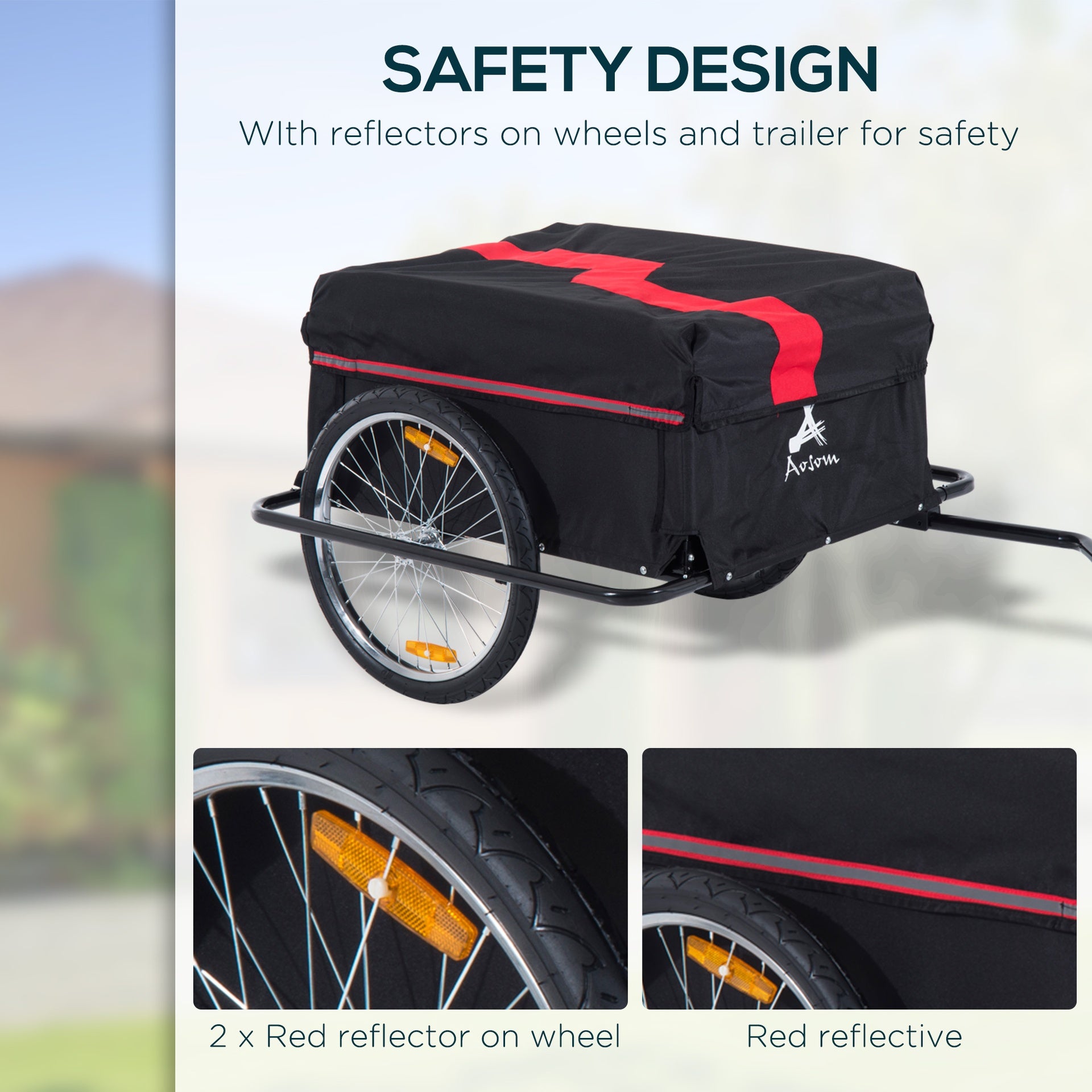 Aosom Bicycle Cargo Trailer, Two-Wheel Bike Luggage Wagon Trailer with Removable Cover, Wheel 20", Red