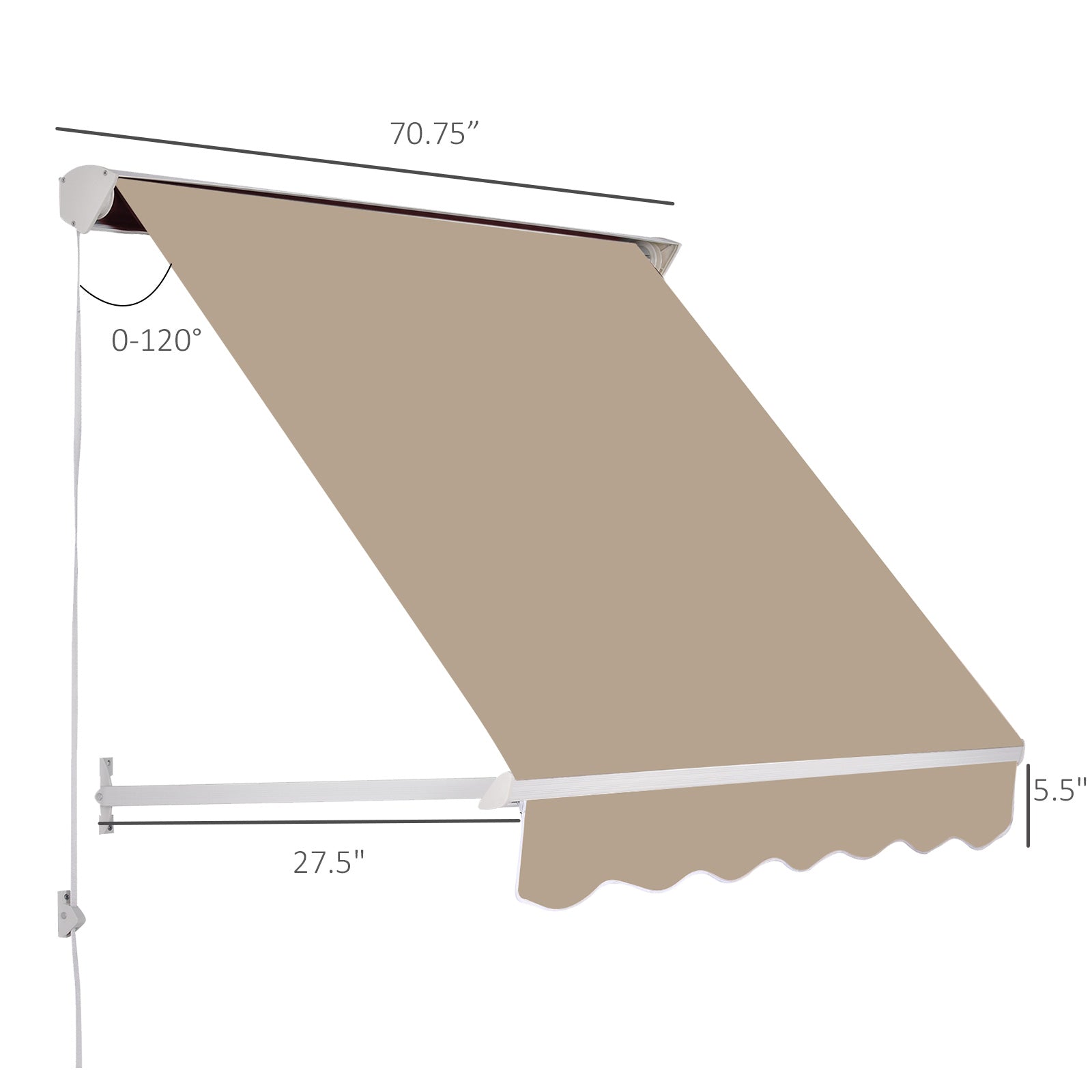 Outsunny 6' Drop Arm Manual Retractable Window Awning Sun Shade Shelter for Patio Balcony Outdoor, Aluminum, Can Cover 2 Windows, Cream White