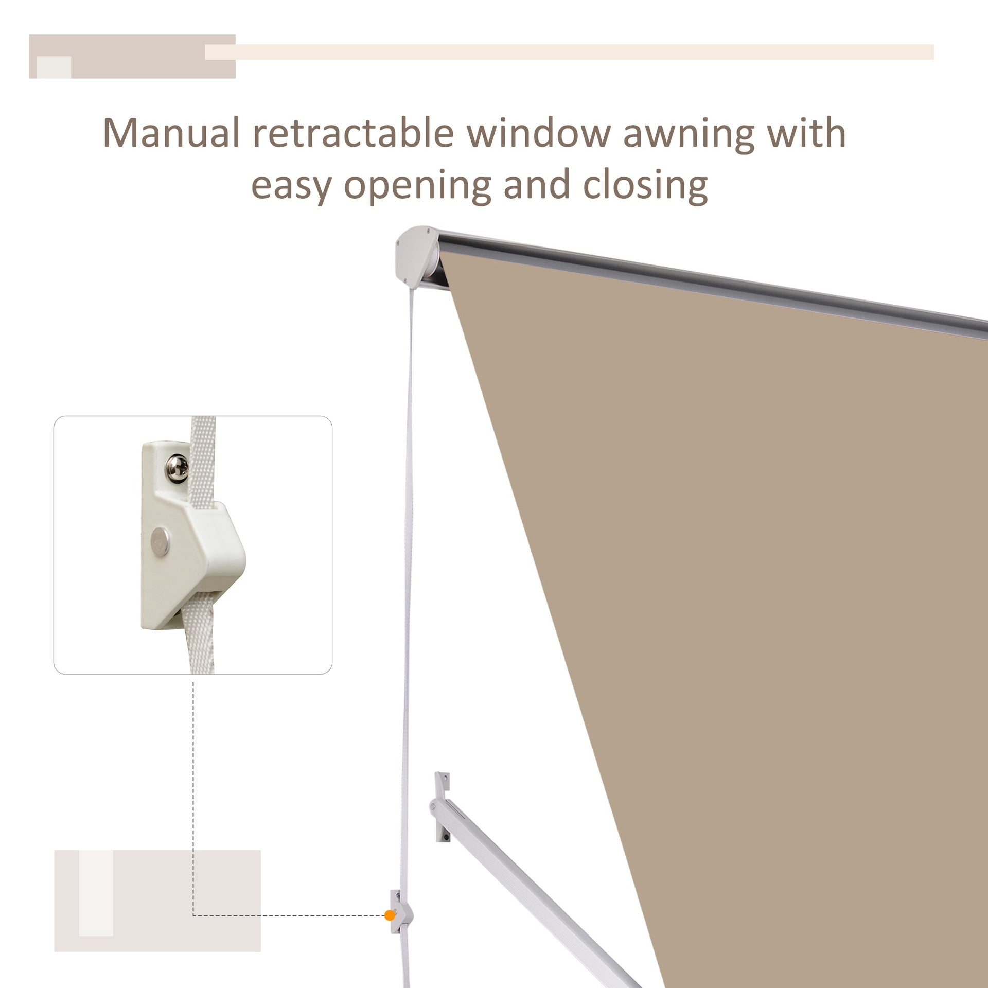 Outsunny 6' Drop Arm Manual Retractable Window Awning Sun Shade Shelter for Patio Balcony Outdoor, Aluminum, Can Cover 2 Windows, Cream White