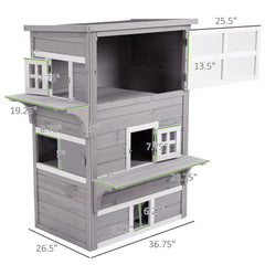 PawHut Outdoor Cat House, 3-Tier Kitty Shelter with 5 Escape Doors, Weather Resistant, Gray & White
