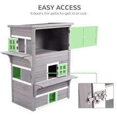 PawHut Outdoor Cat House, 3-Tier Kitty Shelter with 5 Escape Doors, Weather Resistant, Gray & White