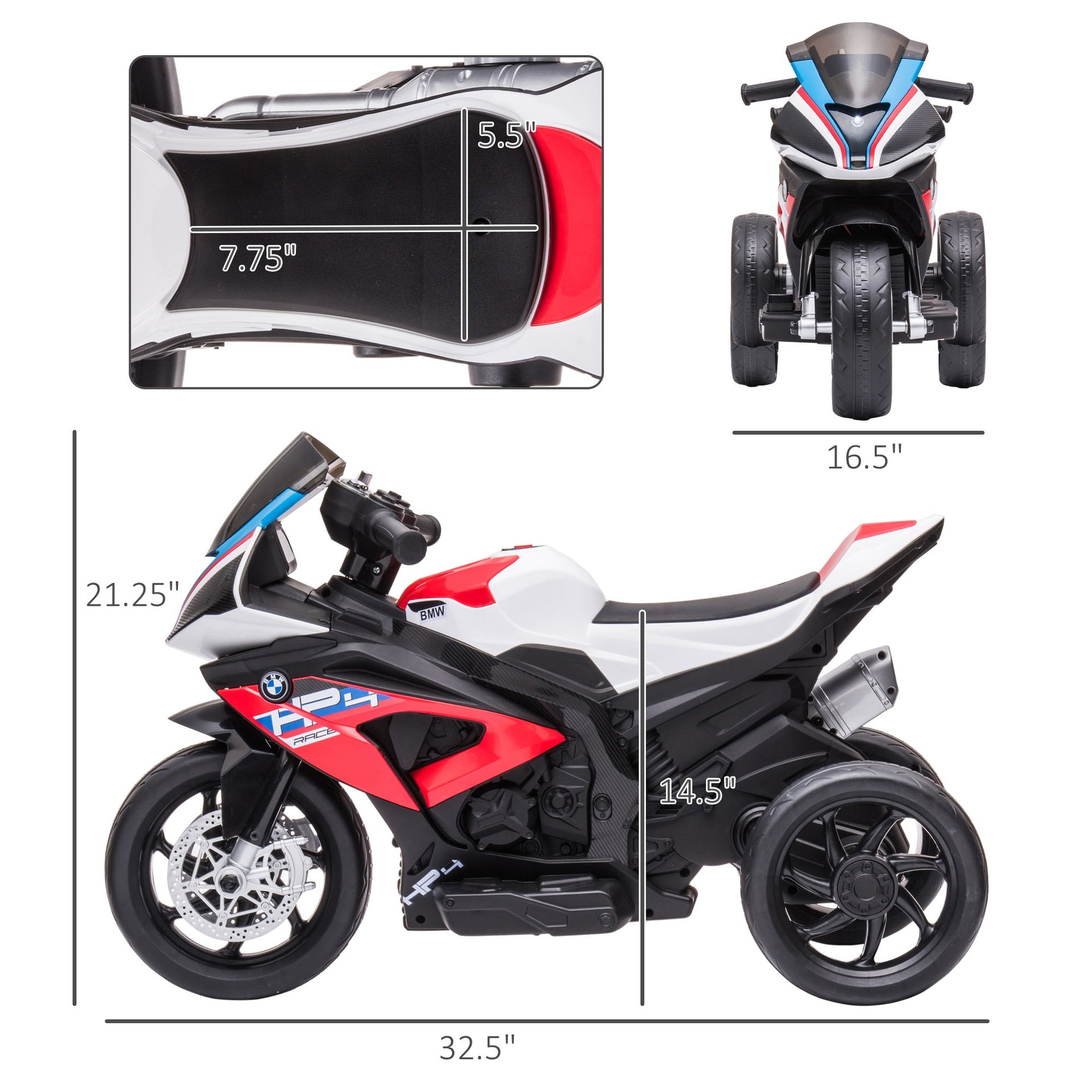 Aosom Licensed 6V Kids Ride on Motorcycle, Off-Road Battery Powered Three Wheels Dirtbike with USB, AUX, Music and Headlight for Toddler, Red