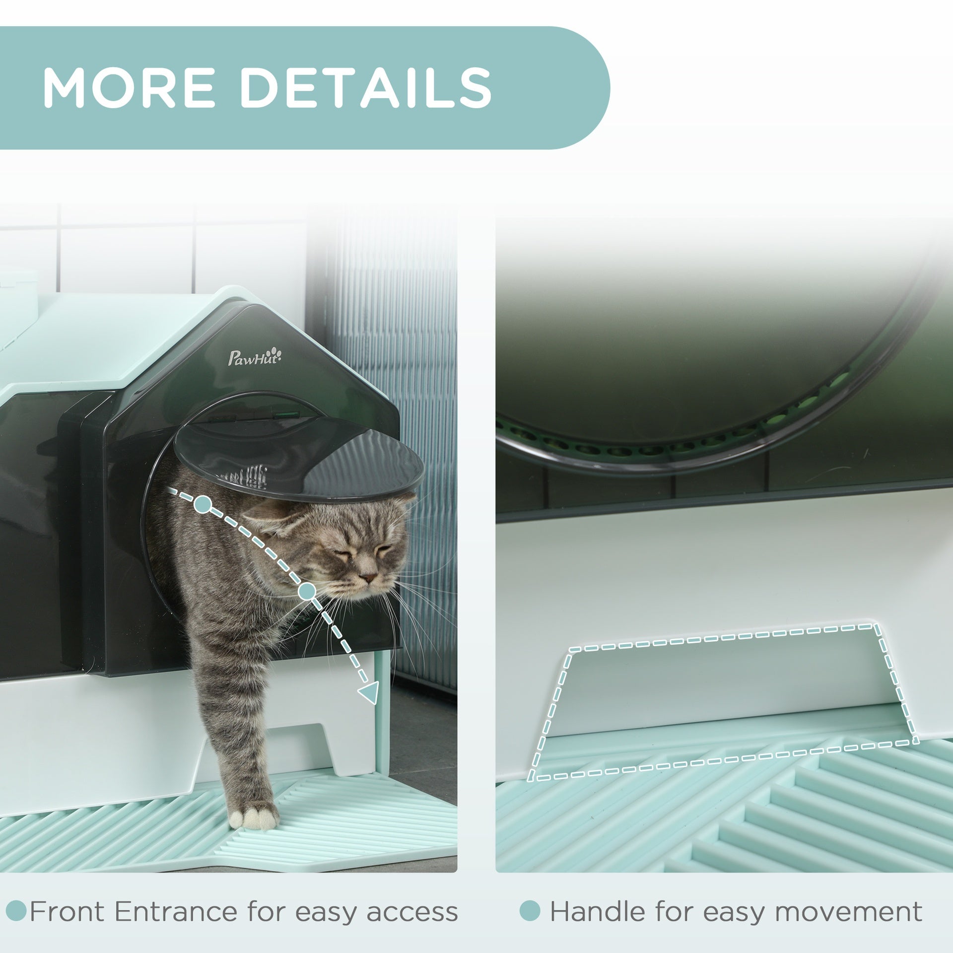 PawHut Hooded Cat Litter Box w/ Litter Mat, Litter Particle Catching, Light Blue