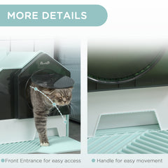 PawHut Hooded Cat Litter Box w/ Litter Mat, Litter Particle Catching, Light Blue