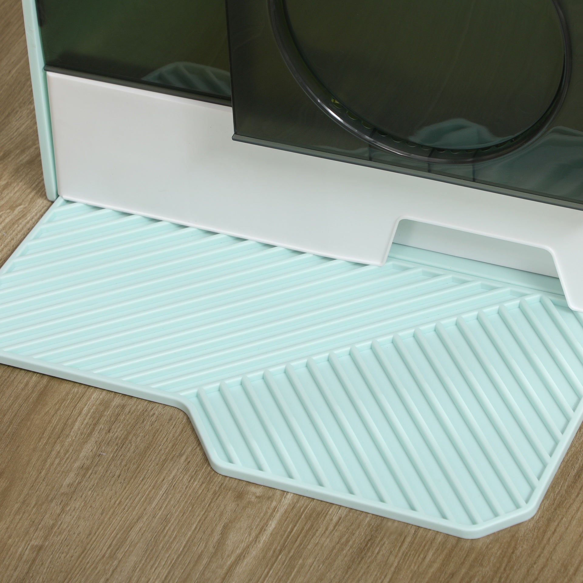 PawHut Hooded Cat Litter Box w/ Litter Mat, Litter Particle Catching, Light Blue