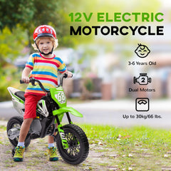 Qaba 12V Kids Electric Motorcycle w/ Twist Grip Throttle, Training Wheels, Rear Suspension & Music, Green