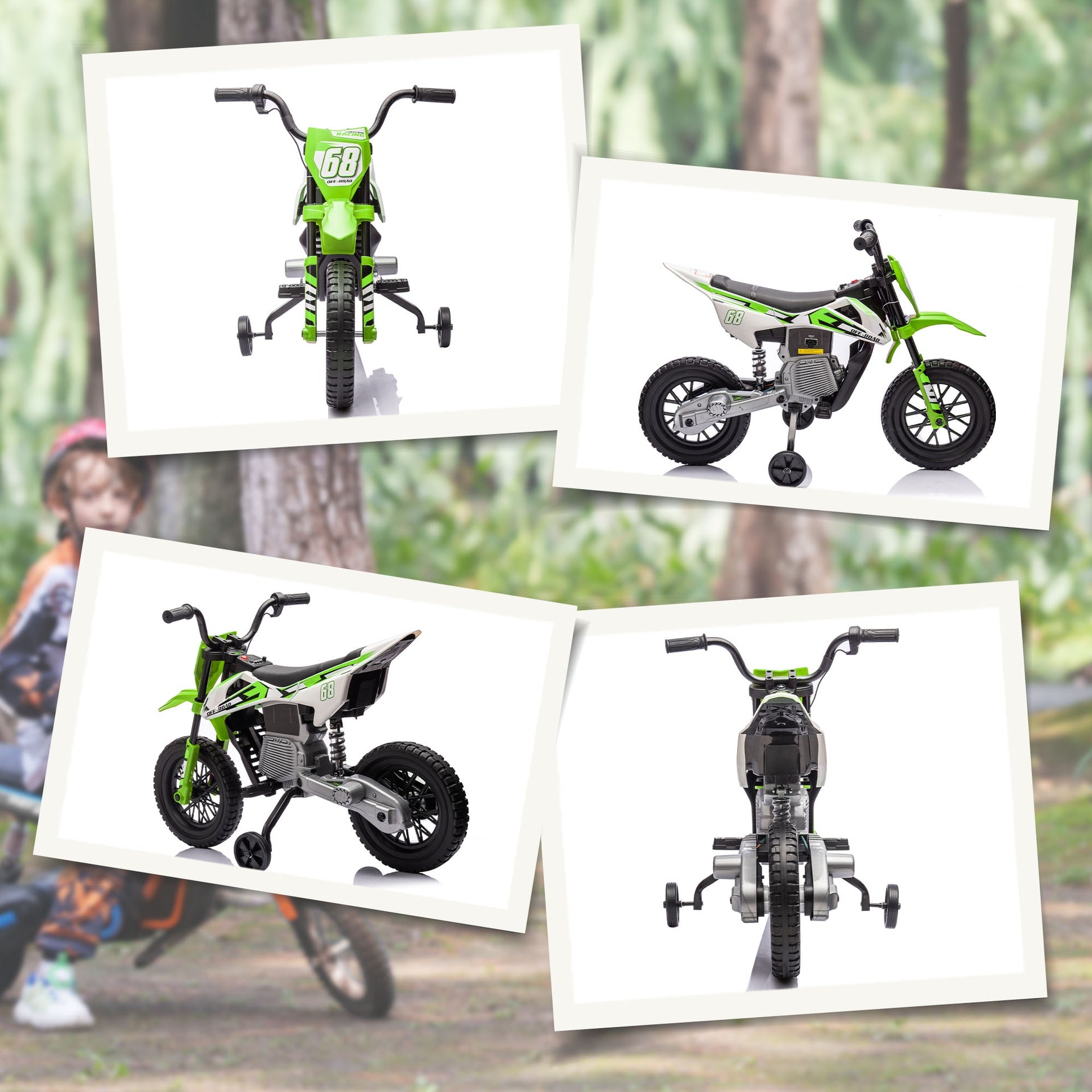 Qaba 12V Kids Electric Motorcycle w/ Twist Grip Throttle, Training Wheels, Rear Suspension & Music, Green