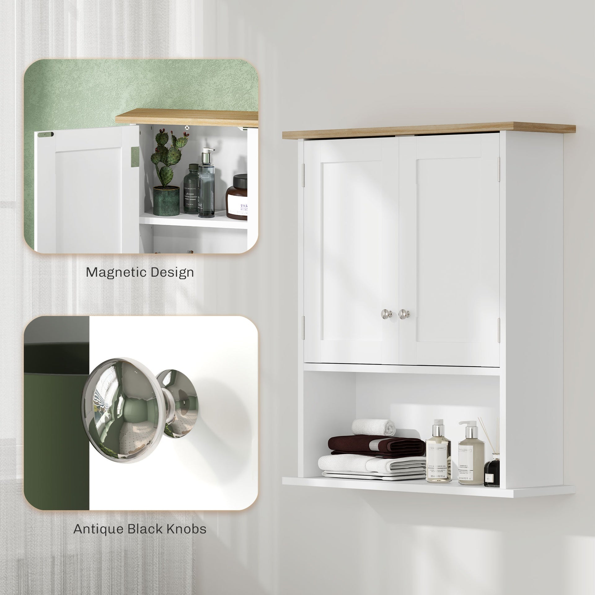 HOMCOM Wall Mounted Bathroom Cabinet, Modern Bathroom Wall Cabinet with 2 Doors and Adjustable Shelf, White