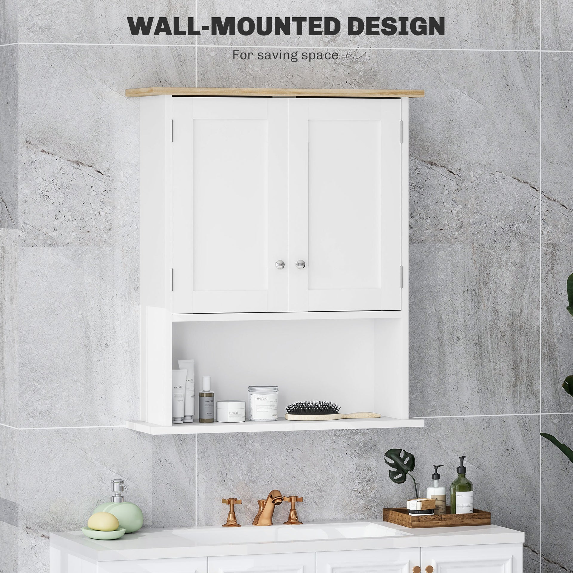 HOMCOM Wall Mounted Bathroom Cabinet, Modern Bathroom Wall Cabinet with 2 Doors and Adjustable Shelf, White