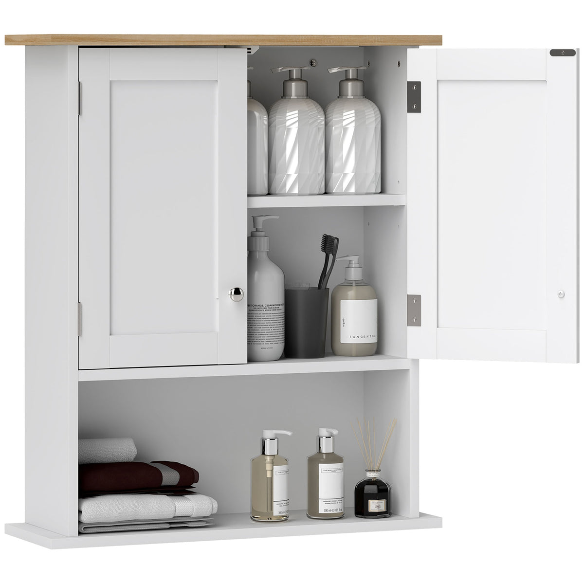 HOMCOM Wall Mounted Bathroom Cabinet, Modern Bathroom Wall Cabinet with 2 Doors and Adjustable Shelf, White