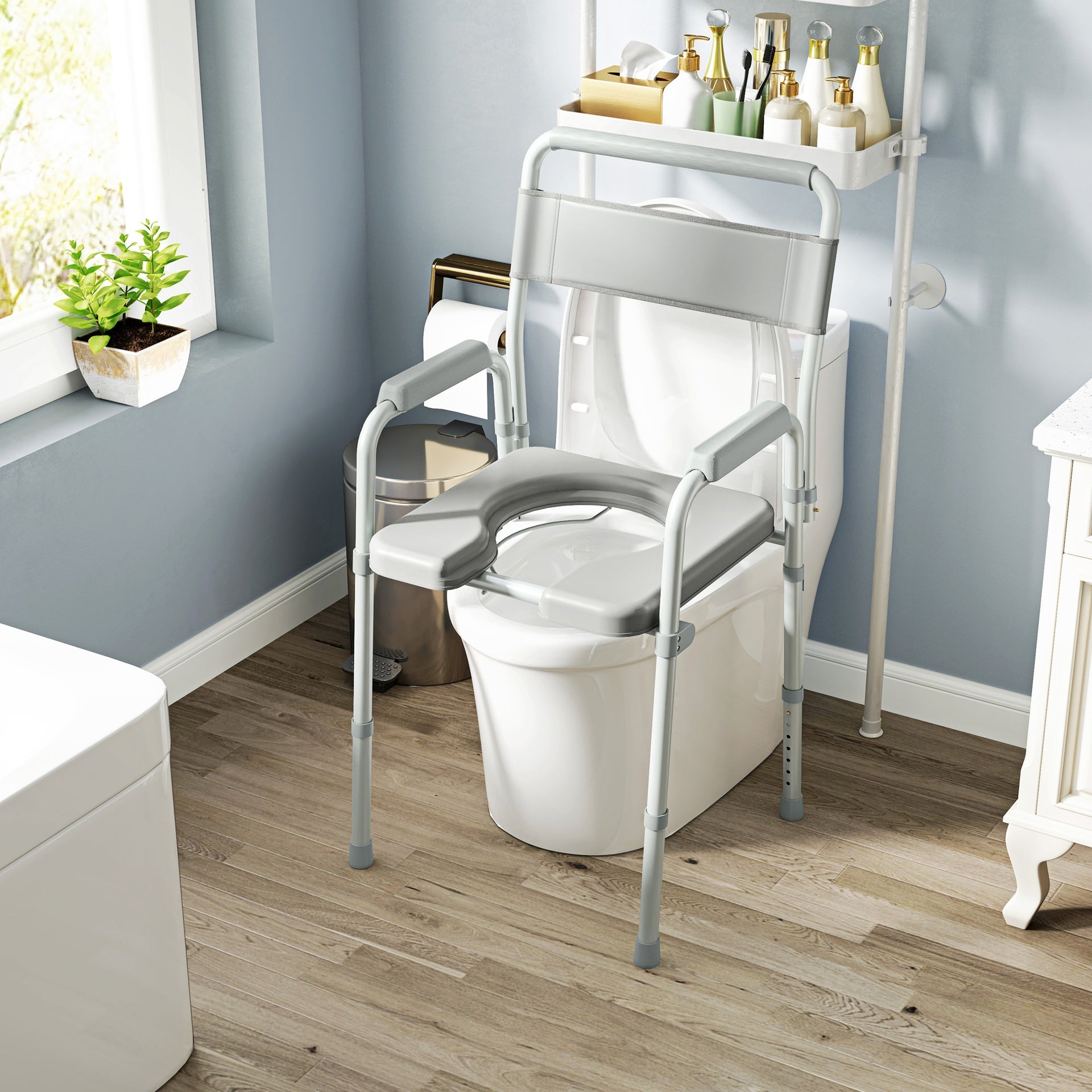 HOMCOM Bedside Commode Chair for Seniors, Adults, Handicap, Raised Toilet Seat with Arm, Adjustable Height, 331 lbs, Gray