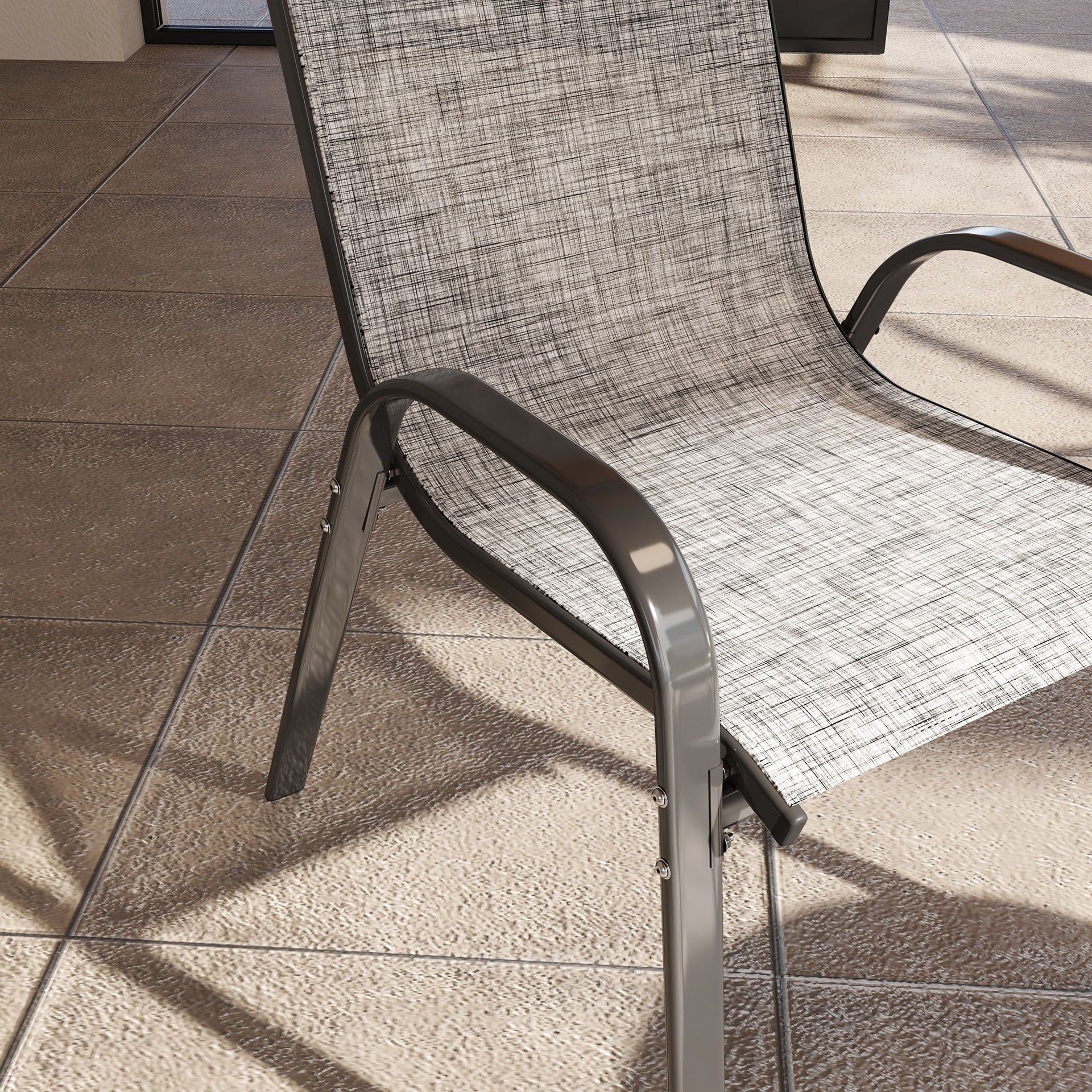 Outsunny Set of 4 Outdoor Dining Chairs, Stackable Patio Chairs with High Back, Breathable Mesh Seat for Garden Lawn, Mixed Gray