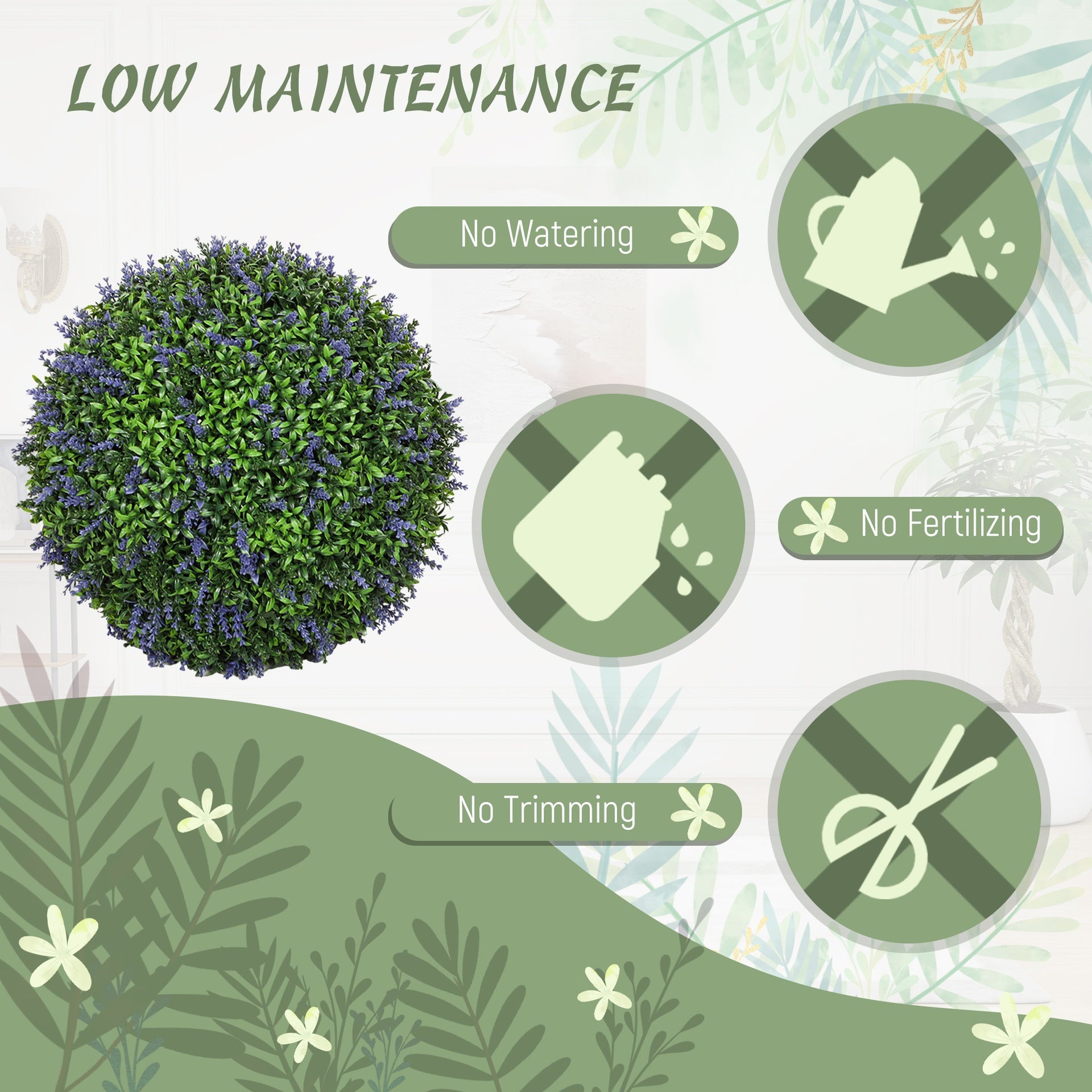 HOMCOM 2 Pack Artificial Plant Lavender Topiary Balls, 16.5 Inch