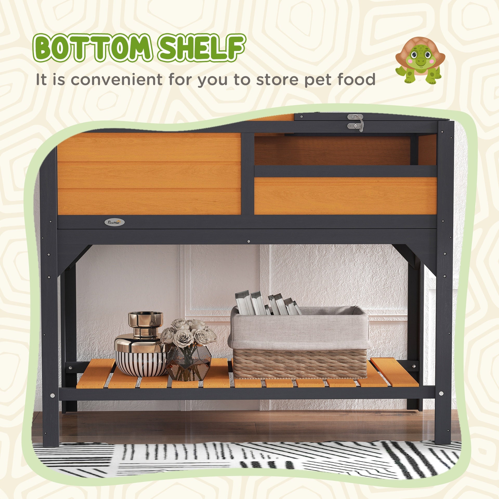 PawHut Tortoise Enclosure Tortoise House w/ Adjustable Lamp Holder, Storage Shelf, Removable Main House, Openable Lid, Yellow