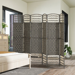 HOMCOM 6 Panel Folding Room Divider Portable Privacy Screen Wave Fiber Room Partition for Home Office Dark Gray