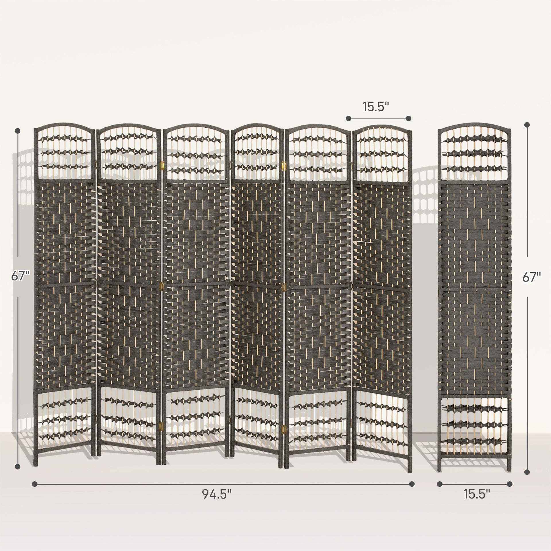 HOMCOM 6 Panel Folding Room Divider Portable Privacy Screen Wave Fiber Room Partition for Home Office Dark Gray
