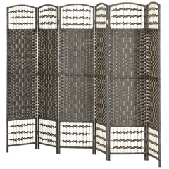 HOMCOM 6 Panel Folding Room Divider Portable Privacy Screen Wave Fiber Room Partition for Home Office Dark Gray
