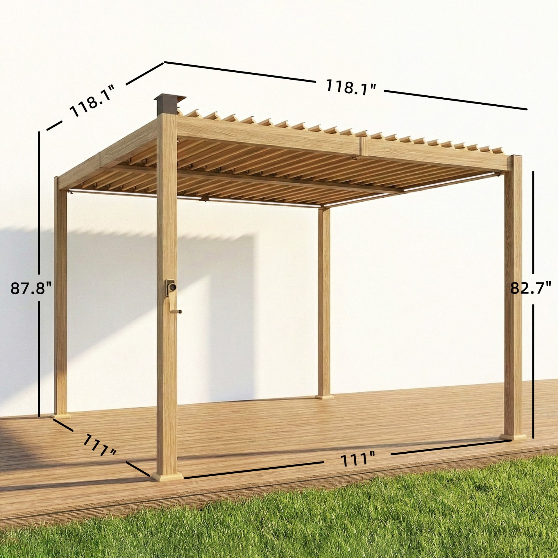 Outsunny 10' x 10' Louvered Pergola with Solar LED lights, Metal Roof, Outdoor Pergola Patio Gazebo with Drainage Gutters, Brown