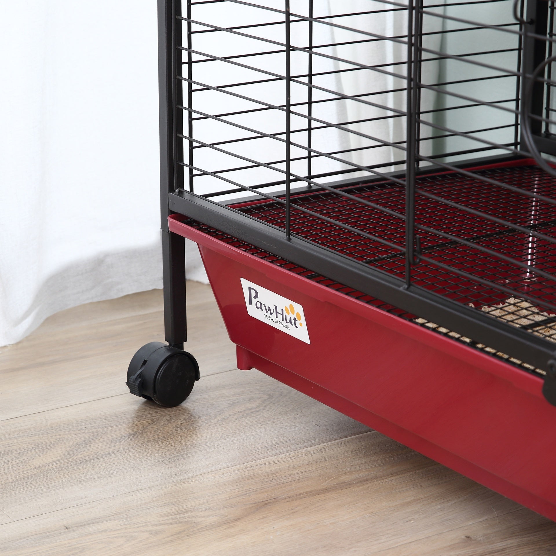 PawHut 41"L Small Animal Cage, Pet Play House for Rabbit Hutch Ferret with Feeder, Rolling Wheels, Platform, Ramp