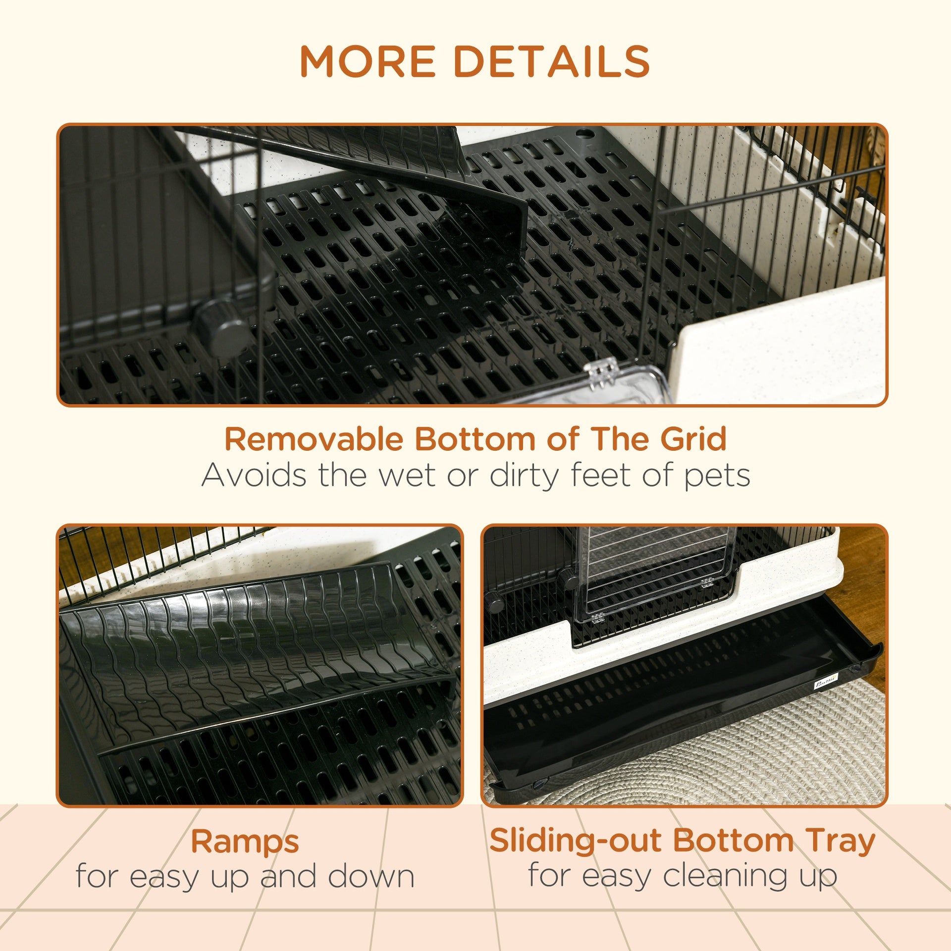 PawHut 2-tier Compact Platform Rolling Small Animal Rabbit Cage for Hamsters, Chinchillas & Gerbils with a Large Living Space