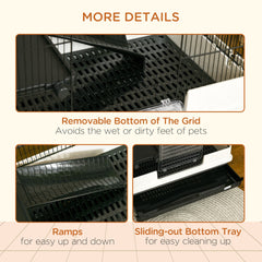 PawHut 2-tier Compact Platform Rolling Small Animal Rabbit Cage for Hamsters, Chinchillas & Gerbils with a Large Living Space